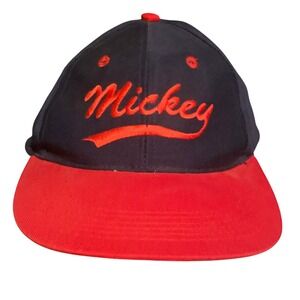 Vintage Euro Disney Mickey Mouse Hat Navy Red Wool Blend Adjustable Baseball Cap